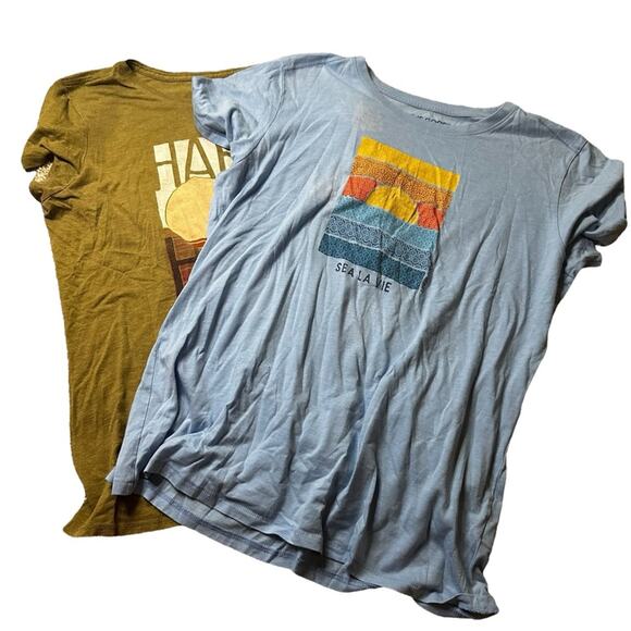 Life Is Good Green Happy Hour & Blue Sea La Vie Short Sleeve Tees Size large - Picture 14 of 14